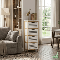 Commode de rangement à 4 tiroirs avec tiroirs ventilés à lattes, autoportante, étroite, gain de place, pour chambre, salle de bain, bureau