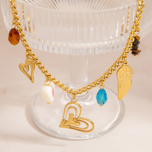 Collar de acero inoxidable con colgante de alas de corazón, chapado en oro de 18 quilates, cadena para clavícula, para mujer, regalo, joyería. - Product Image 4