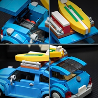 PB PB8805 MOC Voiture de sport miniature bleue pour le camping, modèle d'assemblage créatif, ornements, jouets DIY, cadeaux, 14 ans, ensemble de blocs de construction en ABS