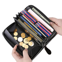 Dompet Panjang Wanita Kulit Sapi Asli Minimalis Bertekstur, Lapisan Pertama, Resleting, Anti RFID, Kapasitas Besar