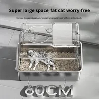Bac à litière pour chat en acier inoxydable extra large plateau surélevé semi-fermé anti-odeur avec sortie supérieure accessoire de toilette anti-éclaboussures