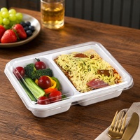 Barquettes d'emballage alimentaire personnalisées en CPET, blanches, à 2 compartiments, boîte à lunch, conteneur de préparation de repas à emporter en CPET avec couvercle transparent