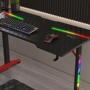 Bureau de jeu RGB avec texture nid d'abeille de 18 mm, éclairage LED USB 5V, porte-gobelet et crochet pour casque, pour les joueurs - Product Image 3