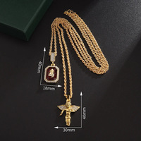 Luxuriöses Schmuckset für Damen: Halskette mit Engel-Flügel-Anhänger aus Legierung mit Diamant-Gravur, trendige rote Rubin-Stackable-Choker-Kette