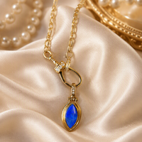 Pendentif en or massif 18 carats avec opale marquise naturelle pour femme, poli miroir, style vintage-antique, bijoux fins