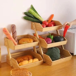 En stock: Cesta escurridora de frutas de bambú y madera de tres niveles, bandeja de frutas de doble capa ensamblada, estante de almacenamiento de cocina de tres niveles - Product Image 3