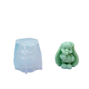 Cetakan silikon lilin wangi kartun kelinci DIY mengambil hati Lollipop kelinci cetakan kue Gel tetesan gipsum - Product Image 6