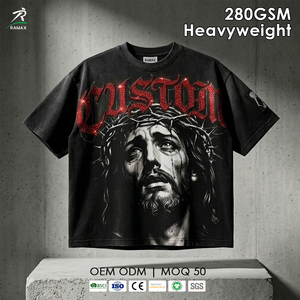 T-shirt en coton lourd 280 GSM pour homme RAMAX, impression personnalisée de photo de Jésus, streetwear, manches courtes, col rond, coupe classique - Product Image 1