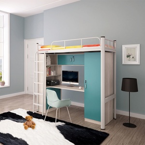 10 Professional Design Team Factory Bedroom Furniture Iron Kids Loft Iron Twin <b>Bunk</b> Beds With Study Table - Product Image 1