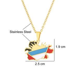 빈슈오 도매 맞춤형 스테인리스 스틸 쥬얼리 드롭 오일 안티구아 바부다 국기 지도 남성 펜던트 커플 목걸이 여성용 - Product Image 1