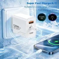 Chargeur mural USB-C rapide 120W à 2 ports, prise EU/US, charge rapide USB Type-C PD 120W, adaptateur de voyage pour téléphone portable
