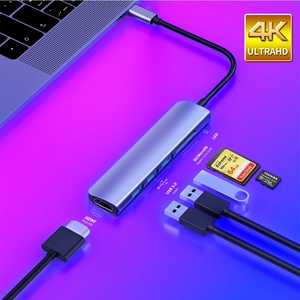 <span class=keywords><strong>Hub</strong></span> USB-C d'usine vers adaptateur vidéo 4K <span class=keywords><strong>Thunderbolt</strong></span> <span class=keywords><strong>3</strong></span> avec lecteur de cartes TF/SD <span class=keywords><strong>3</strong></span>.0 et PD pour <span class=keywords><strong>MacBook</strong></span> <span class=keywords><strong>Pro</strong></span>/Air/Huawei Mate - Product Image 2