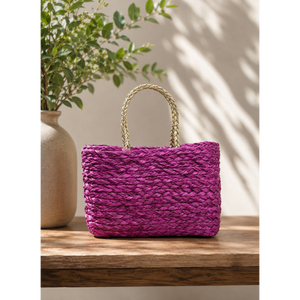 Handwoven Purple <b>Rattan</b> <b>Storage</b> Basket with Natural Handle Rectangle Shape Multi-Purpose Neatening Basket - Product Image 3
