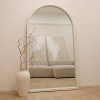 Nouveau style miroir sur pied arqué pleine longueur, fait main, sur mesure, style vintage, finition grain de bois, blanc antique, miroir mural