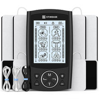 Stimease Appareil TENS EMS rechargeable à double canal, 24 modes, 20 niveaux d'intensité, masseur soulageant la douleur avec 8 électrodes