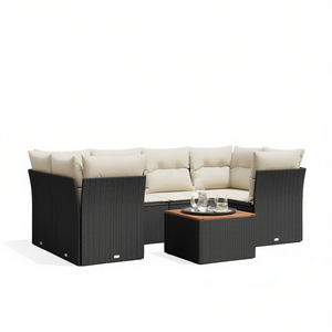 Conjunto de Sofá de Jardín Negro, Mimbre Sintético para Exteriores con Cojines de Espuma de Alta Densidad, Diseño Contemporáneo Impermeable - Product Image 1