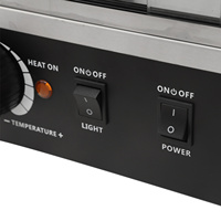 Armoire chauffante électrique en verre à 3 niveaux Prince Commercial avec étagères réglables et contrôle du thermostat (30-85°C) – Rose, à poser sur comptoir
