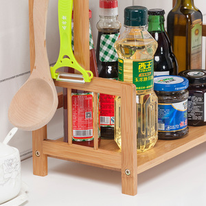 Bamboo <b>Kitchen</b> Storage <b>Rack</b> With Spice Holder And Utensil Hook For Home Use - Product Image 4