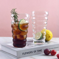 Gobelet en verre transparent à nervures ondulées, en verre borosilicate haute résistance, pour milkshake, café glacé, jus, maison, café