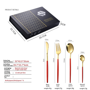Vaisselle en or et argent <span class=keywords><strong>de</strong></span> qualité supérieure, 24 pièces, ensemble <span class=keywords><strong>de</strong></span> couverts portables dorés pour mariage, banquet, fête, avec boîte cadeau - Product Image 5
