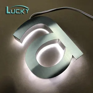 Panneau lumineux en laiton 3d personnalisé, lettres de l'alphabet, éclairage rétro-éclairé, mur de logo en métal