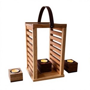 Portavelas de Madera Rústico con Asa para Decoración del Hogar y Centro de Mesa para Bodas - Product Image 1