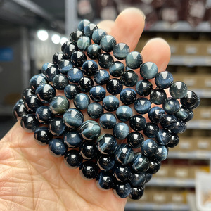 Bracciale all'ingrosso classico di alta qualità con perle in pietra naturale occhio di <span class=keywords><strong>tigre</strong></span> blu, effetto occhio di aquila e occhio di gatto, unisex, in cristallo e argento - Product Image 2