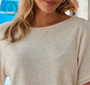 KD Fabricant de tricot OEM ODM Personnalisé Simple Champagne Or Étincelle Attache au dos Haut tricoté léger <span class=keywords><strong>Pull</strong></span> pour <span class=keywords><strong>femme</strong></span> - Product Image 5