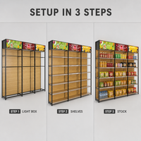 Nouvelle conception d'étagère de supermarché à quatre poteaux, en métal avec panneau à grain de bois, simple ou double face, pour boutique de détail
