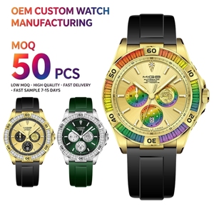 นาฬิกาดำน้ำผู้ชายสแตนเลสสตีล 50 ชิ้น พร้อมโลโก้ OEM แฟชั่นคลาสสิก ขอบหน้าปัดประดับเพชรหลากสี สายซิลิโคนสุดหรู ระบบจักรกล - Product Image 1