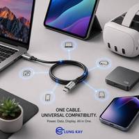 LUNG KAY Kabel USB C ke C 20Gbps USB 3.1 Gen 2 100W 5A Pengisian Cepat Kabel Data Tipe-C Berbahan Nilon untuk Samsung VR Laptop
