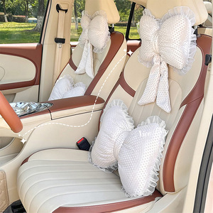 Almohada de apoyo lumbar y reposacabezas para coche con diseño de lunares y ribete de encaje para todas las estaciones, ajuste universal - Product Image 3