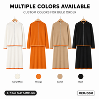 Ensemble deux pièces décontracté : veste tricotée à manches longues brodée cheval color-block et jupe courte en polyester/coton
