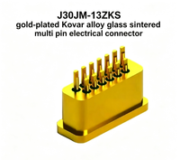 Connecteur électrique étanche à l'air sous vide poussé J30JM-13ZKS à 13 broches en alliage de Kovar, plaqué or et multi-broches