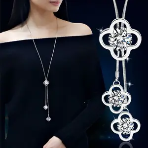 Collier à pendentif de différentes fleurs en cristal pour femme, bijoux fantaisie, perles, pampilles, longue chaîne, colliers de pull