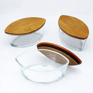 Venta al por mayor de velas perfumadas de lujo, portavelas de cristal, claro, vacío, 450mL, forma de <span class=keywords><strong>barco</strong></span> ovalada, tarros de cristal con tapa de MDF - Product Image 1
