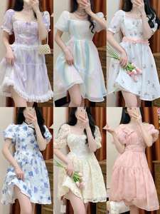 Vestido de gasa informal para mujer, estilo de cinturón de verano, venta al por mayor, vestido de cuello colgante de flores a bajo <span class=keywords><strong>precio</strong></span>, decoración con cremallera - Product Image 5