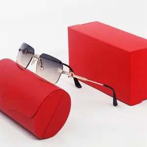نظارات كلاسيكية بإطار معدني مربع بدون إطار لعام 2024 نظارات بإطارات نظارات نظارات شمسية ذهبية اللون بحافة