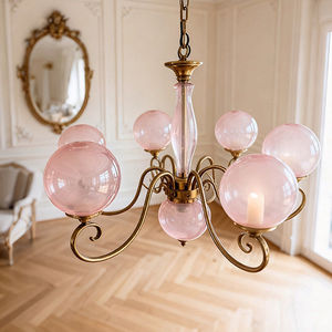 French Vintage Style Chandelier With <b>Pink</b> Glass Globes Multi Head E27 Led Light For Living Room Bedroom Dining Room - Product Image 2