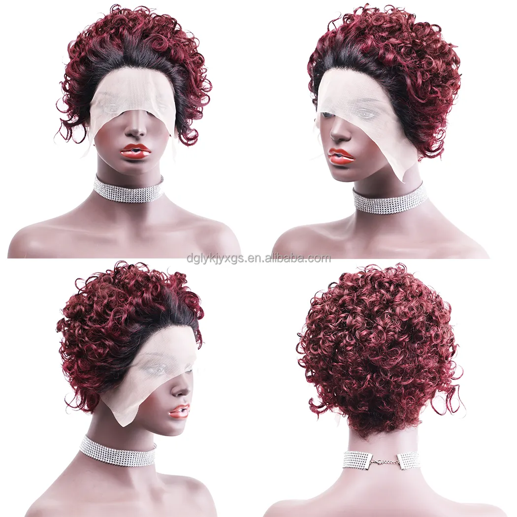 Wig rambut manusia potongan Pixie 100% rambut manusia gradien 10 warna Wig pendek tersedia Cina HC14 13x1 renda Swiss renda 3 buah 6"