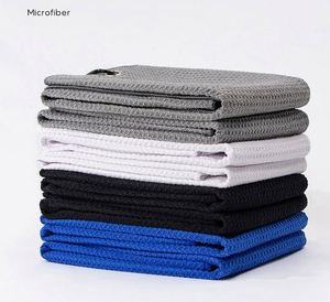 Microfiber Towels for Bag With Carabiner Clip Tri Fold Waffle Pattern Golf Towel Blue Black and Gray Promotion <b>Gift</b> - Product Image 2