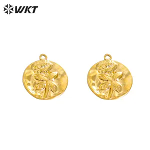 WT-SSP027 pretty vintage Oil Pressure Casting Rose Flower Pendant DIY Round Flower Jewelry Accessories Stainless Steel pendant