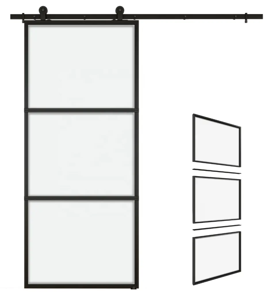 Porta da fienile scorrevole in vetro trasparente a tre litri a buon mercato in stile francese