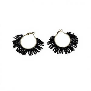 Pendientes de flecos con cuentas de semillas de diseño geométrico bohemio con diseño de flores multicolor, estilo bohemio, pendientes colgantes de moda. - Product Image 2