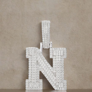 925 Silver 18K Gold Plated Letter M <b>Pendant</b> with D VVS Moissanite Trendy Hip Hop Jewelry Iced <b>Charm</b> - Product Image 3