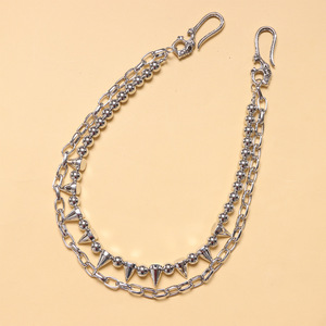 Cadena de cintura de doble capa con cuentas de metal estilo punk para pantalones, cadena corporal de aleación de zinc, moda casual. - Product Image 4