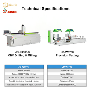 ชุดเครื่องจักรผลิตประตูกระจกแบบมินิมอล JUNDE CNC เครื่องกัด 3 แกน และเลื่อย CNC แบบหัวคู่ - Product Image 4