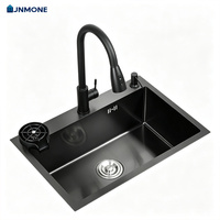 Fregadero de Cocina de Acero Inoxidable 304, Hecho a Mano, de un Solo Tazón, Varios Estilos, Negro Nano Cepillado, para Estación de Trabajo