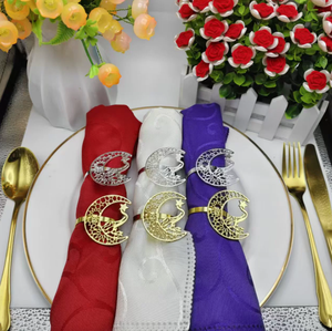 DAMAI DAMAI 2026 New Ramadan Napkin <b>Ring</b> Home Decoration Star Moon Pattern Electroplated Alloy Napkin Buckle Ramadan Deco - Product Image 1