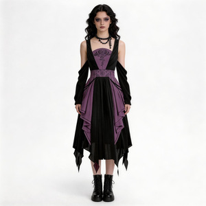 Vestido Medieval de Estilo Gótico para Mujer, Disfraz de Vampiro o Bruja para Halloween, Actuación Escénica para Adultos, Negro y Morado, Manga Larga - Product Image 3